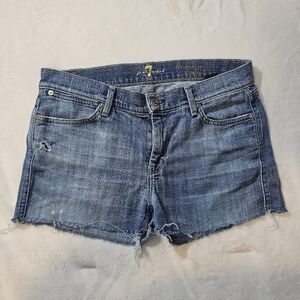 7 For All Mankind Distressed Blue Jean Shorts